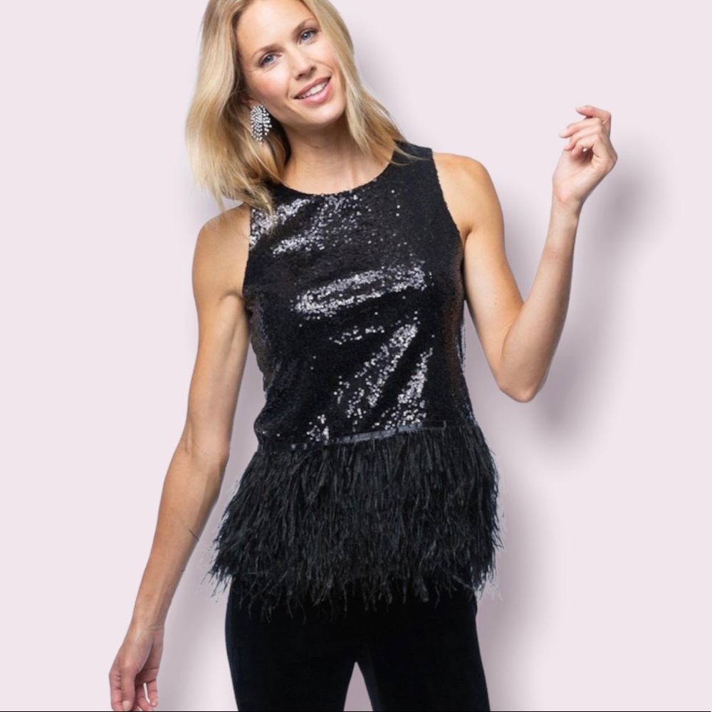 Tyler Boe Sequins Feather Top